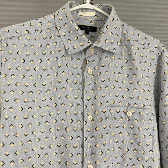 Ted Baker 100% Linen Arnel Geometric Print Button Down Summer Shirt Sz 4 (Large) - Picture 3 of 15